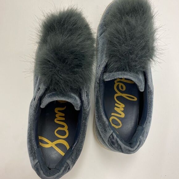 Sam Edelman Grey velvet and feather pom pom slip on sneakers - Picture 3 of 7